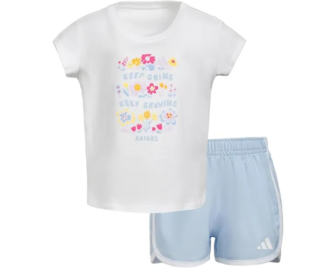 Комплект adidas Kids Cap Sleeve Tee & Woven Short Set с принтом и эластичным поясом