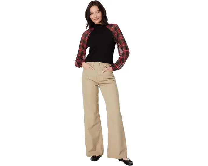 Топ Tommy Hilfiger с длинным рукавом и комбинированными материалами в клетку