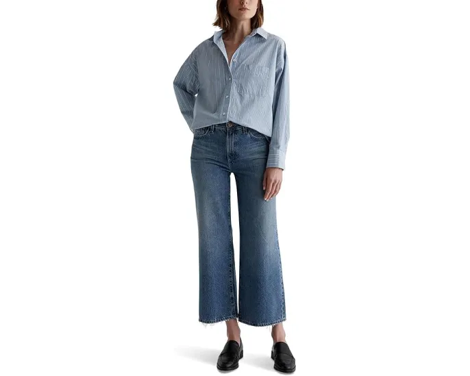 Джинсы AG Jeans Saige Mid Rise Wide Leg с широкими штанинами и укороченной длиной