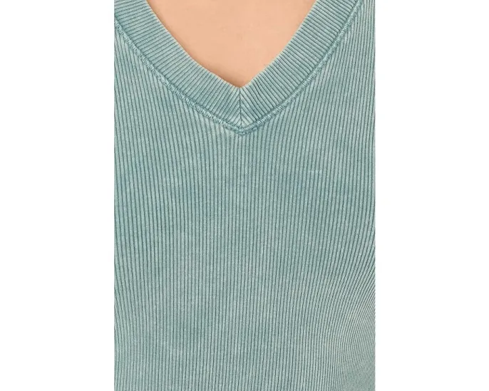 Топ Lilla P с V-вырезом и рукавами-крылышками из состаренного на солнце рубчика
