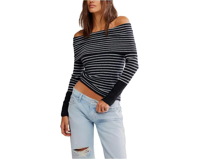 Свитер Free People Evergreen с открытыми плечами и полоской