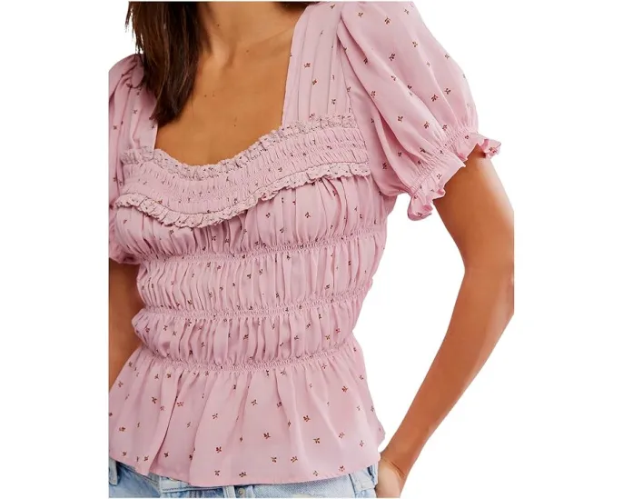 Блуза Free People Adore You с квадратным вырезом и рюшами на коротких рукавах