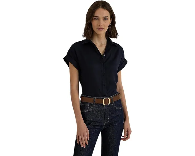 Пиджачная рубашка Petite Linen с коротким рукавом от Lauren Ralph Lauren