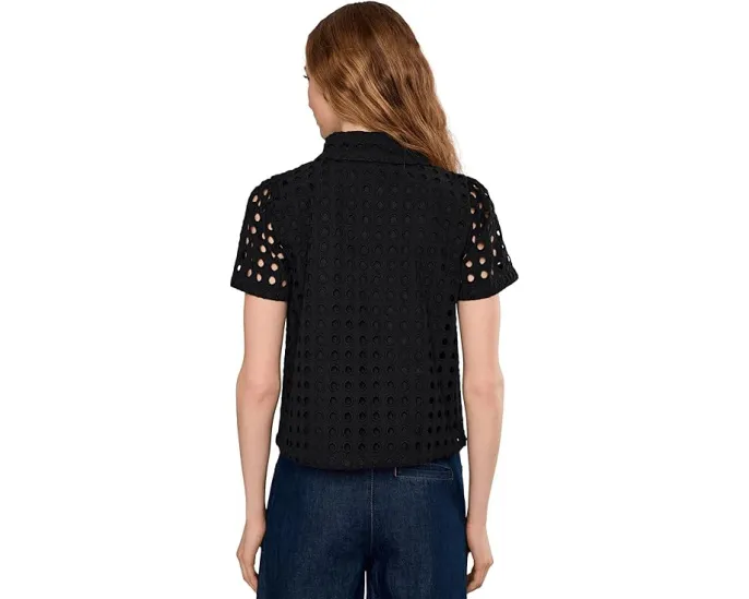 Блузка Eyelet Short Sleeve Collared Button Down от CeCe из гипюра