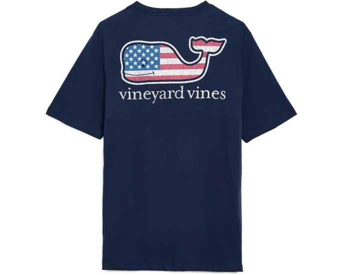 Детский футболка Vineyard Vines Flag Whale с карманом и коротким рукавом