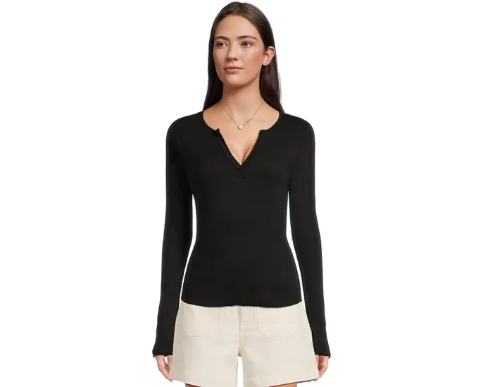 Хенли Michael Stars Salem с длинными рукавами и комбинированной планкой