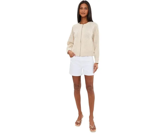 Long Sleeve Collarless Jacket With Smocking