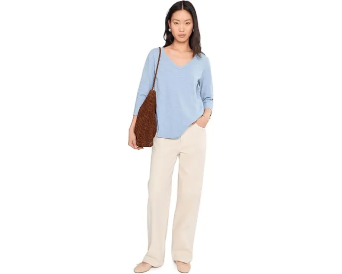 Футболка Mod-o-doc с рукавом 3/4, V-образным вырезом и изогнутым подолом