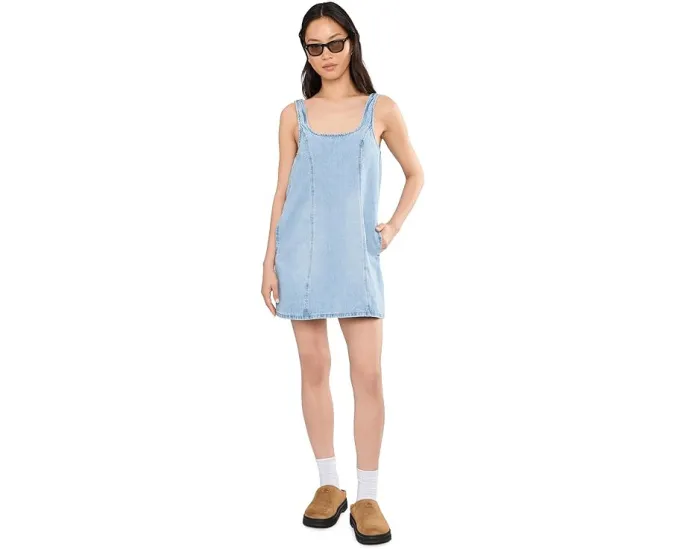 Summertime Flare Denim Min Dress in Blue