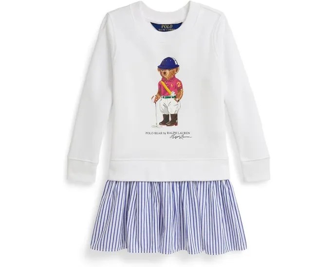 Платье Polo Bear с полосатой юбкой из флиса для малышей и младших детей Polo Ralph Lauren