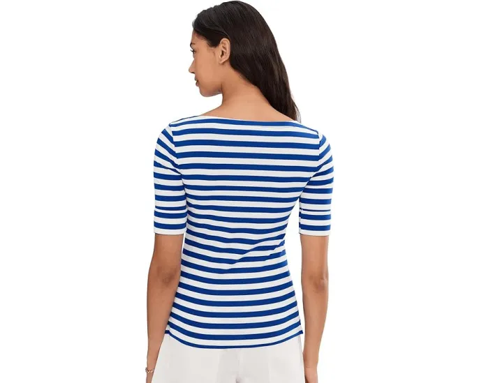 Футболка с вырезом лодочкой из стрейч-хлопка в полоску Lauren Ralph Lauren