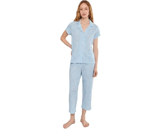 Пижамный комплект Lauren Ralph Lauren с длинным рукавом и брюками 7/8 из хлопкового полотна