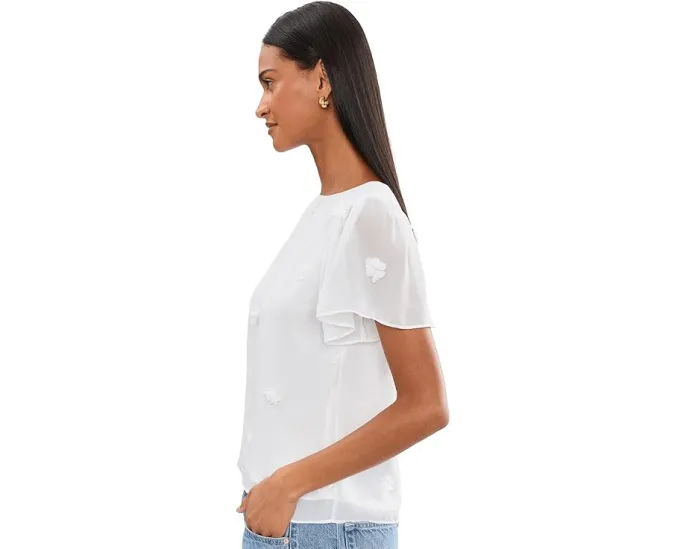 3D Flower Applique Crew Neck Top