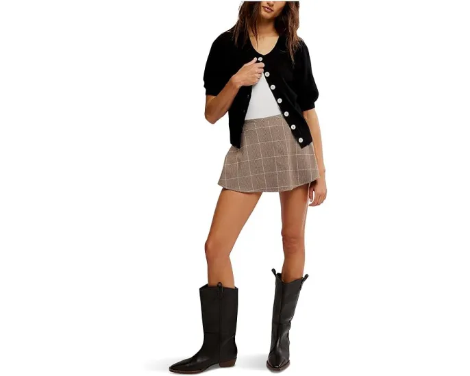 Скорт Free People Paradise Found в клетку с вшитыми шортами и эластичной талией