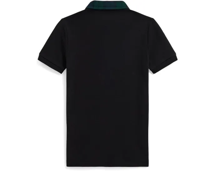 Детская поло из хлопкового сетчатого полотна Polo Ralph Lauren Kids с клетчатым воротником