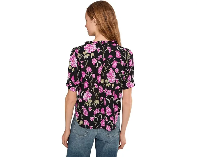 CeCe топ с цветочным принтом V-образным вырезом и рюшами спереди