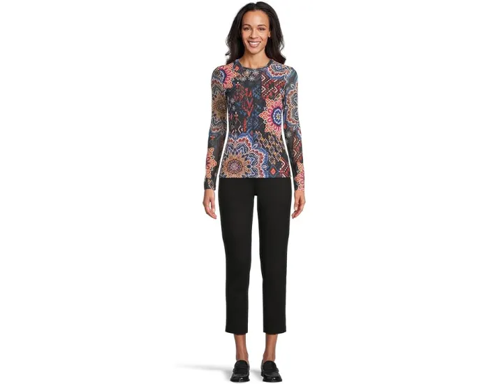 Футболка Johnny Was Natalie с длинным рукавом из сетки и ярким принтом