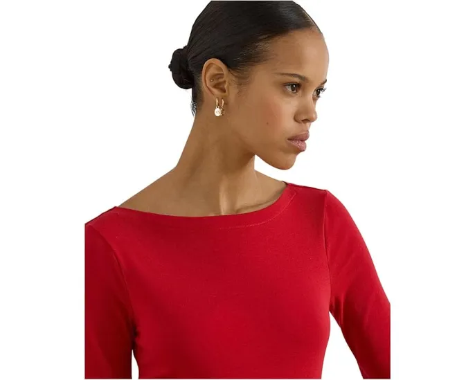 Топ Lauren Ralph Lauren из хлопка с эластаном с лодочкой