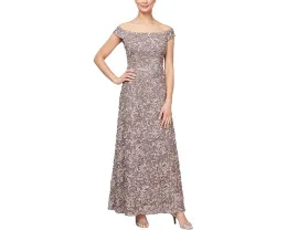 Длинное платье Alex Evenings с открытыми плечами и кружевом с сутажом
