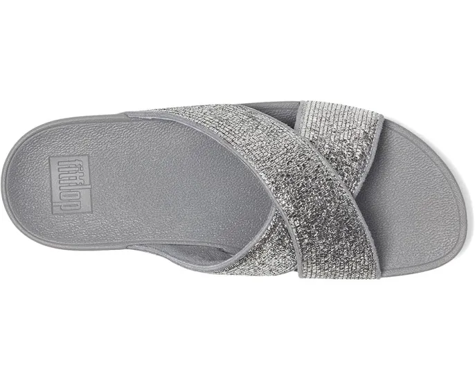 Сандалии Lulu Crinkled-shimmer Cross Slides от FitFlop с блестками