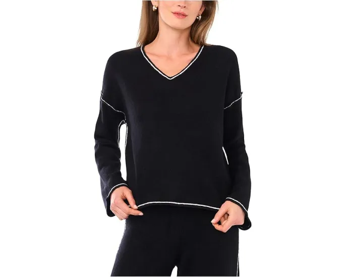 Свитер Vince Camuto с V-образным вырезом и контрастной вязкой