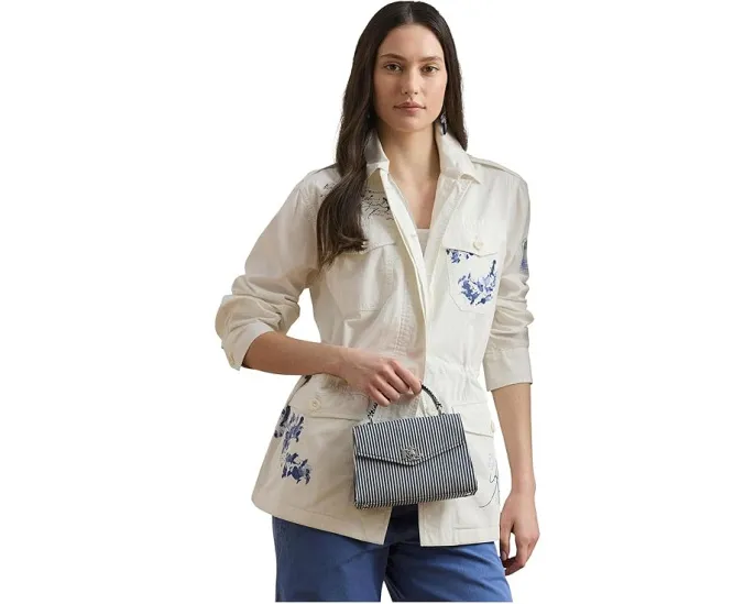 Маленькая сумка кроссбоди Farrah из полосатого холста Lauren Ralph Lauren с поворотным замком