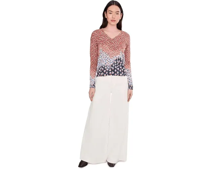 Свитер NIC+ZOE Petite Blue Dahlia с разноцветными полосами и V-образным вырезом