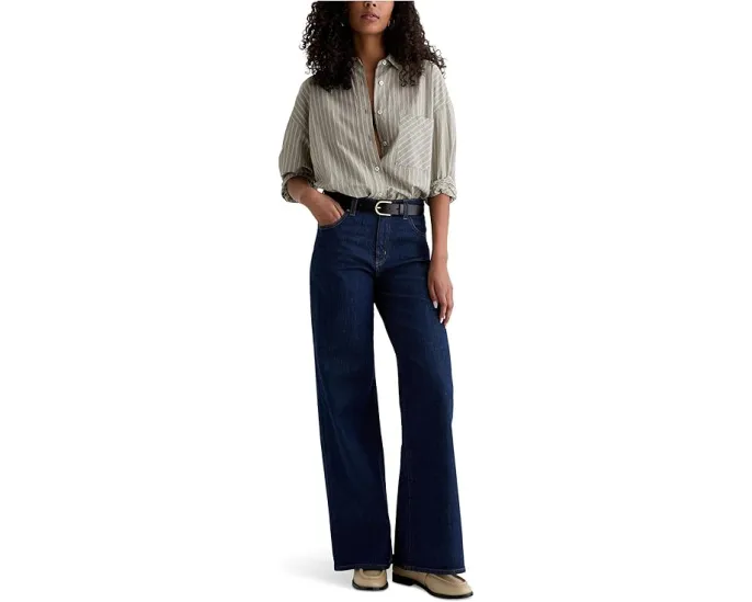 Джинсы AG Jeans Saige Mid Rise Wide Leg с широкими штанинами и расклешением