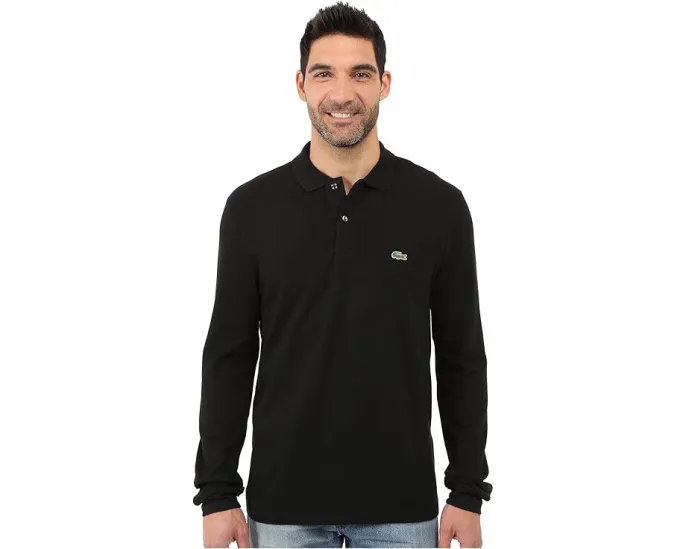 Поло Lacoste с длинным рукавом из пике с вышитым крокодилом