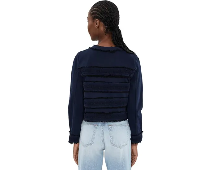 Petite Soft Touch Twill Collarless Jacket With Fray & Lace