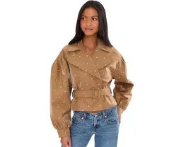 Короткое двубортное пальто с поясом из хлопкового брокара Avec Les Filles