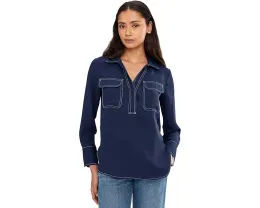 Блузка Vince Camuto с полузастежкой и двумя накладными карманами