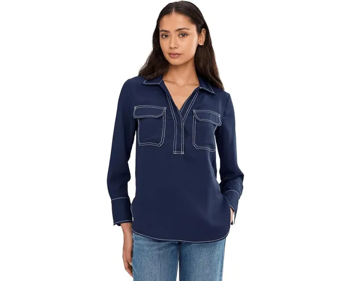 Блузка Vince Camuto с полузастежкой и двумя накладными карманами