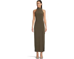 Вечернее платье Norma Kamali Halter Turtle Side Slit Gown с высоким воротником и разрезом