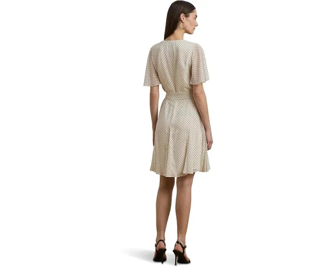 Платье Lauren Ralph Lauren Polka Dot Georgette Surplice с поясом и оборками
