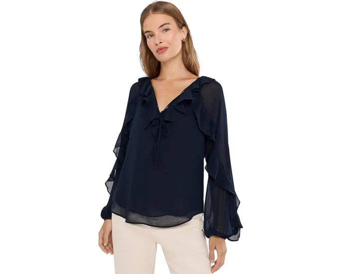 Петит блузка Lauren Ralph Lauren с воланами из жатого жоржета