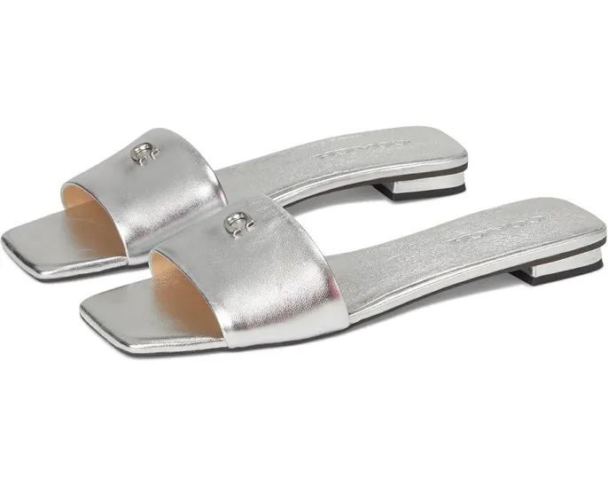 COACH босоножки Sculpted C Metallic Leather Flat Sandals кожаные серебристые