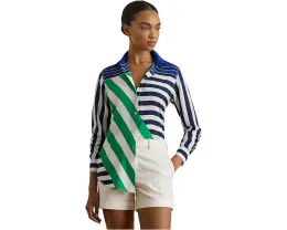 Классическая полосатая блуза Lauren Ralph Lauren из крепа с длинными рукавами