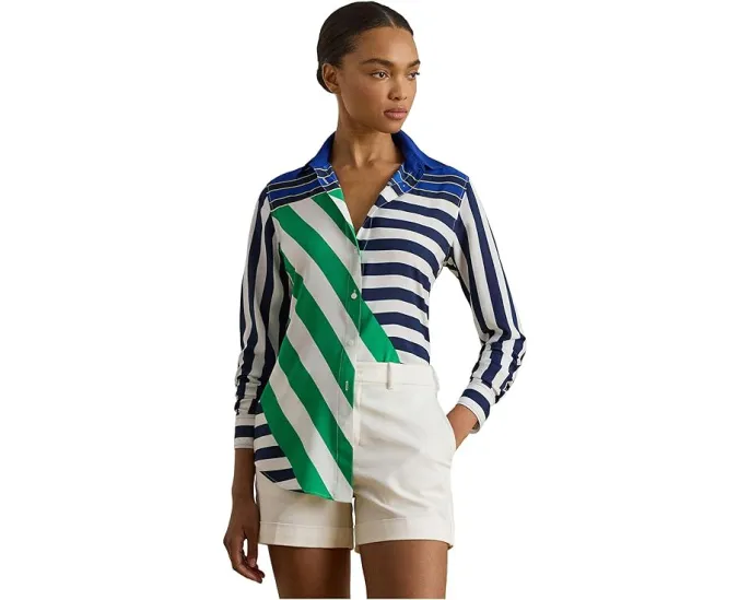 Классическая полосатая блуза Lauren Ralph Lauren из крепа с длинными рукавами