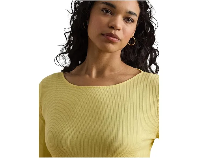 Футболка Lauren Ralph Lauren плюс сайз из хлопкового рибаны с лодочкой и длинным рукавом