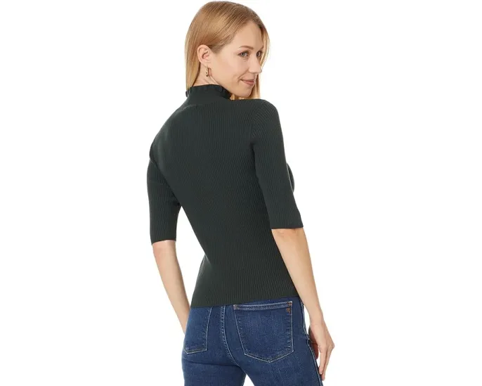 Свитер Lilla P Ruffle Mock Neck с рюшами на воротнике и укороченными рукавами