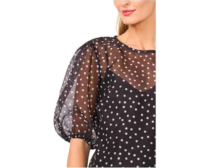 Блузка CeCe с коротким рукавом и принтом в горошек