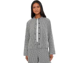 Organic Cotton Pucker Check Mandarin Collar Jacket