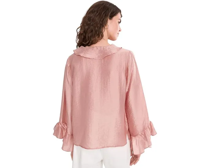 Блуза Vince Camuto с рюшами на рукавах и V-образным вырезом из ткани Lyocell