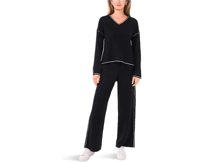 Свитер Vince Camuto с V-образным вырезом и контрастной вязкой