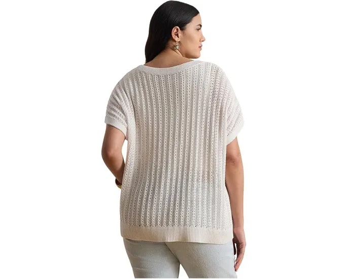 Свитер Lauren Ralph Lauren плюс сайз с коротким рукавом из хлопковой сетки