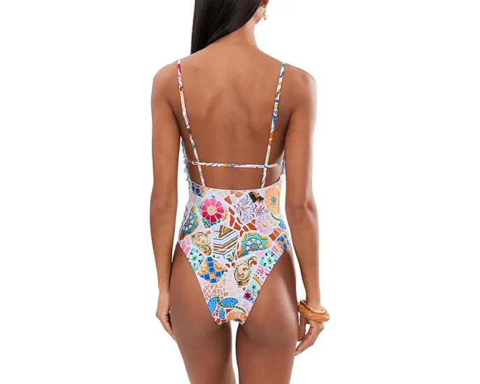 Цельный купальник Seafolly BeachBohème с V-образным вырезом и ажурной кромкой