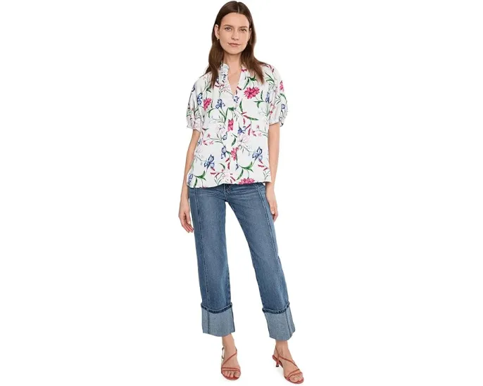 Блузка CeCe с воротником-рюшем и разрезом на горловине