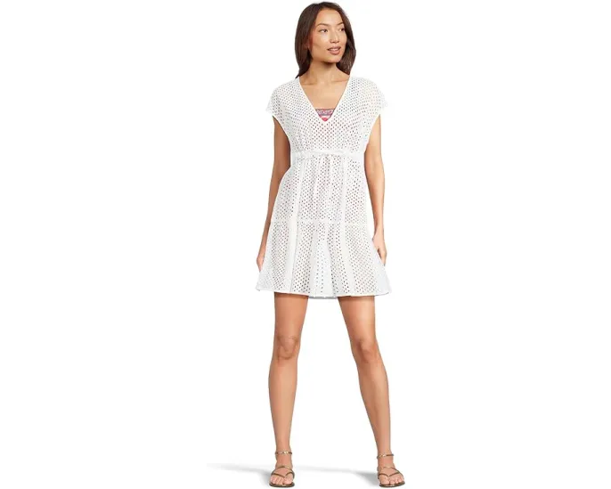 Короткое платье Tommy Bahama Eyelet Cove с V-образным вырезом и кулиской