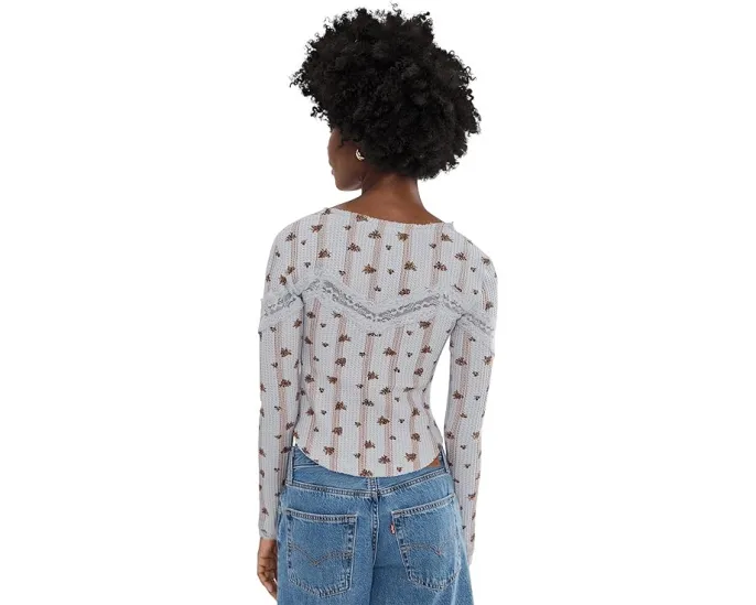 Кардиган Let's Party Cardi-Print с кружевной отделкой и квадратным вырезом Free People